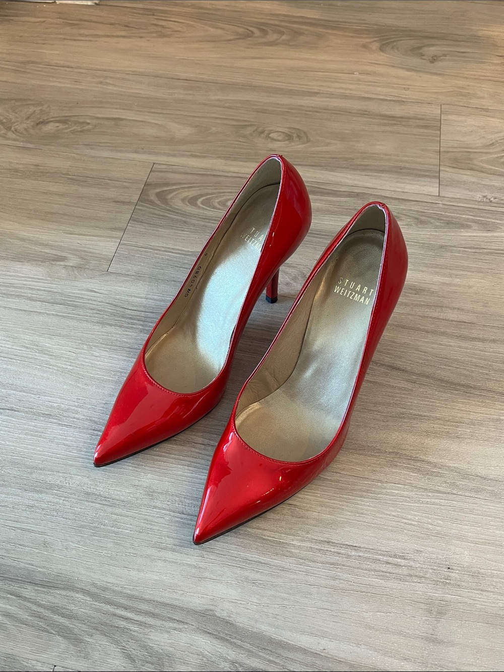 Stuart Weitzman Candy Apple Red Patent Pointed-Toe Stiletto Pumps Heels